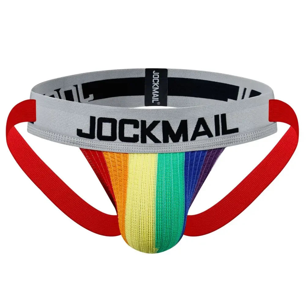 Sexy Men Underwear Brief Underpants Rainbow Stripes Men's Jockstrap Bikini Slip Men's Tanga Hombre Gay String Thong Breathable