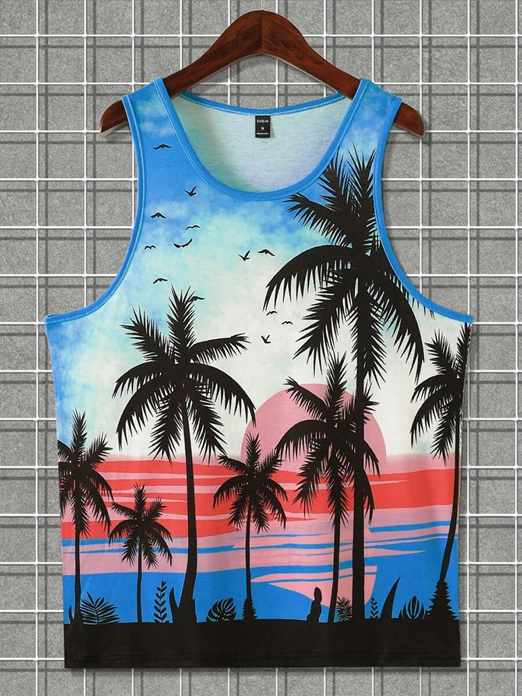 Summer Daily Men's Casualtank Top Outdoor Beach Men's Fashion Tank Top Hawaiian Men's Fashion 3D Coconut Print Sleeveless Top