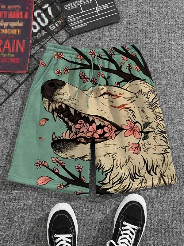 Men's swimming trunks 3D Japanese cat warrior print beach shorts quick-drying outdoor leisure sports shorts casual men's shorts