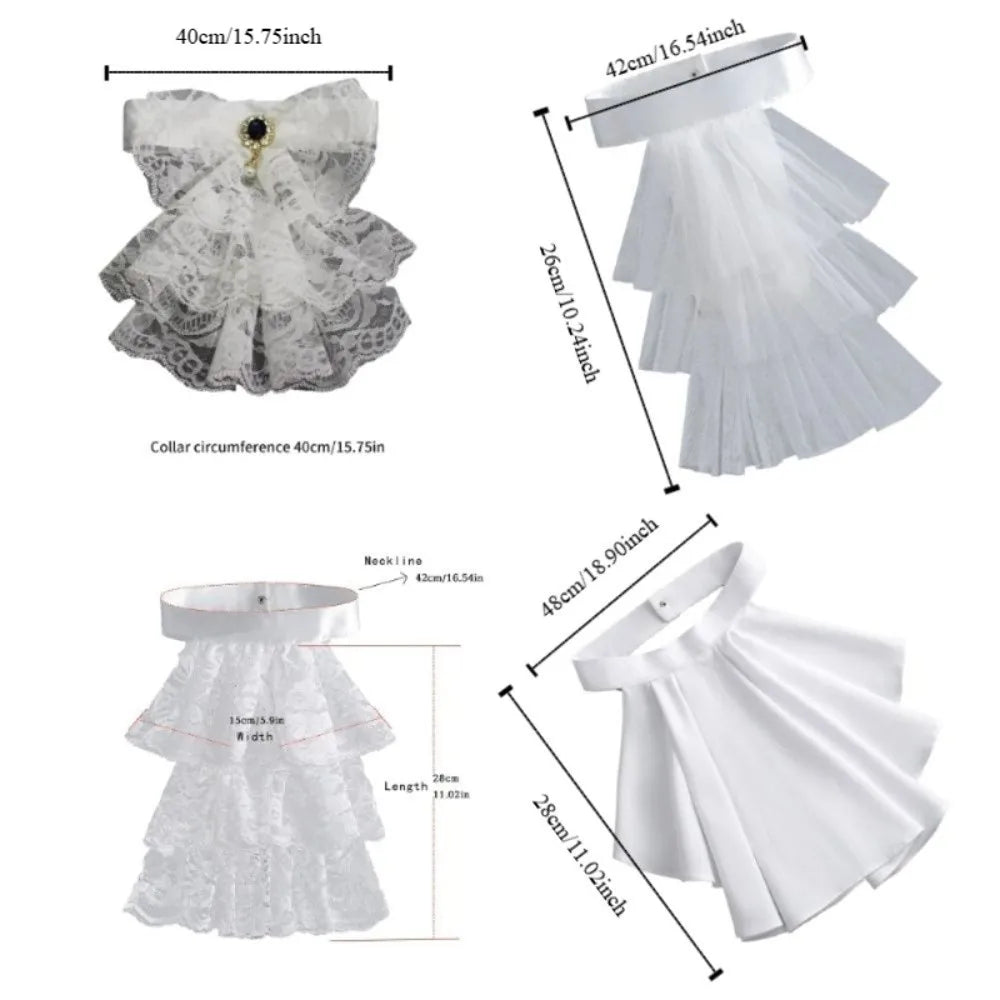 Elegant Victorian Costume Collar Ruffled Lace Jabot Neck Collar Halloween Parties Cosplay Vampires Costume Collar Lace Collar