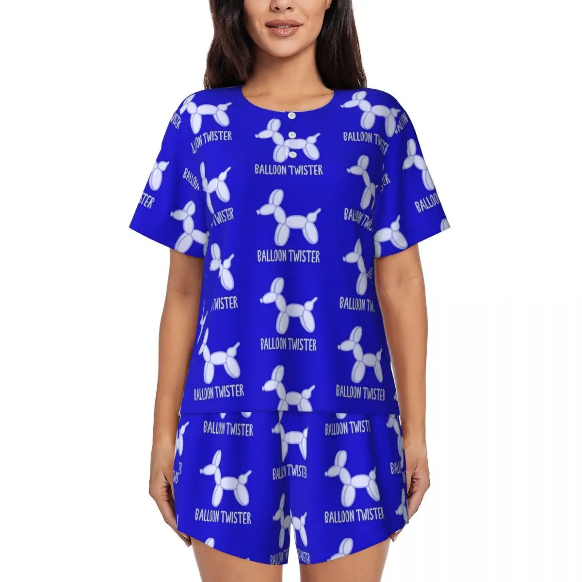 Red Balloon Dog Pajamas Short Sleeves Cartoon Animal 2 Pieces Room Pajama Sets Summer Women O Neck Lovely Nightwear