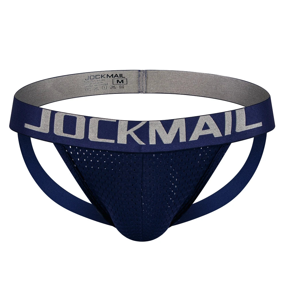 Jockmail Mens Jockstrap Mens Panties Sexy Gay Men Underwear Sissy Calzoncillos Hombre Slip Thong Mesh Low Waist Breathable