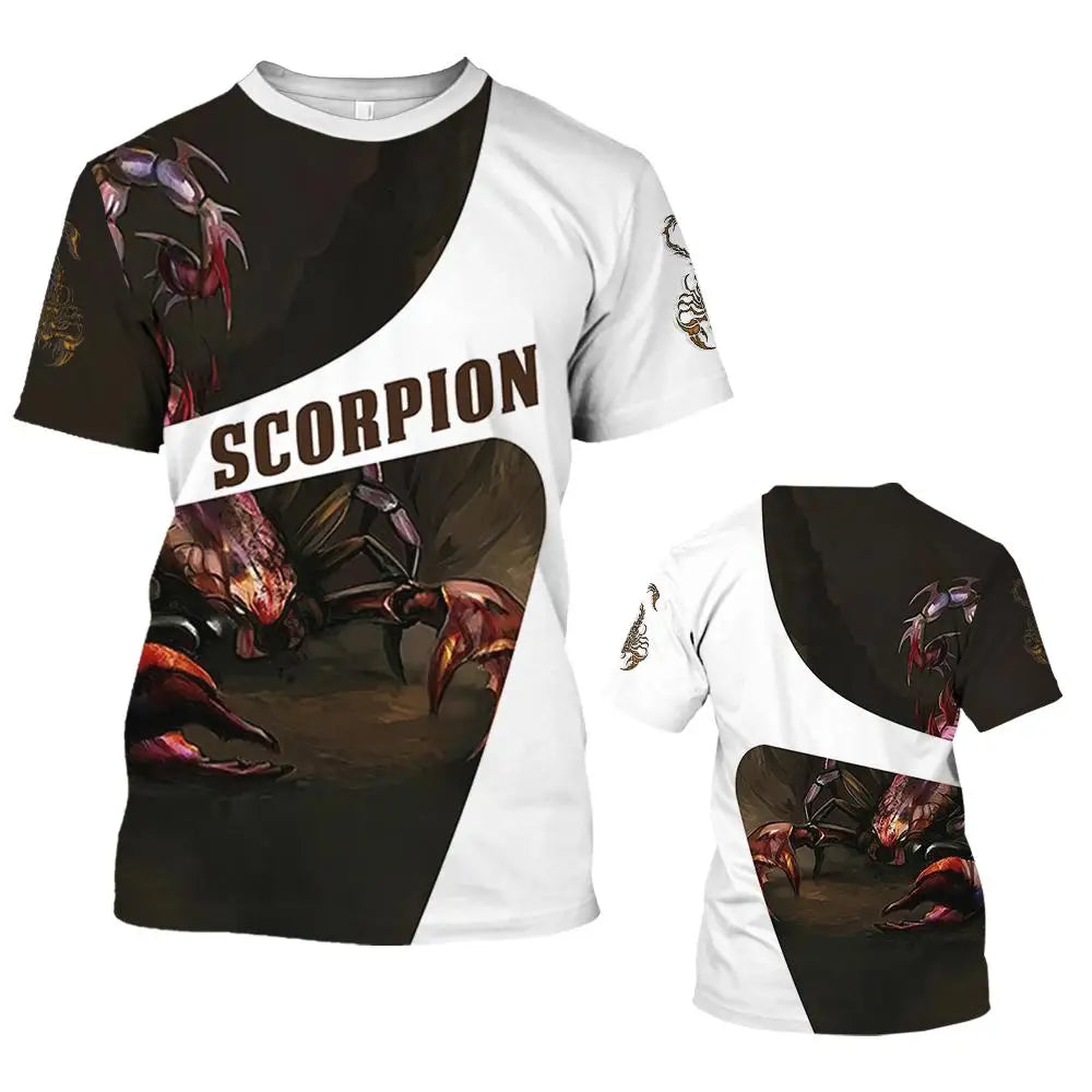 Animal Men's T Shirt Summer Short Sleeve Scorpion 3D Print Funny T-Shirts Fashion Casual Male Sportshirt Oversized Mens Clothing