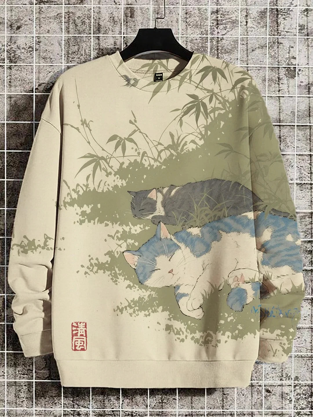 Men's Winter Skiing Animal Kitten Printed Casual Sweatshirt Fashion Round Neck Pullover Sweatshirt Polyester Fabric 2025 New