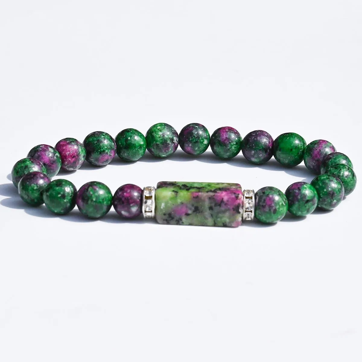 Natural Stone Bracelet: Featuring Rectangular Rose Quartz Plaques, Round Beads, Agate, Obsidian, and Raw Amazonite