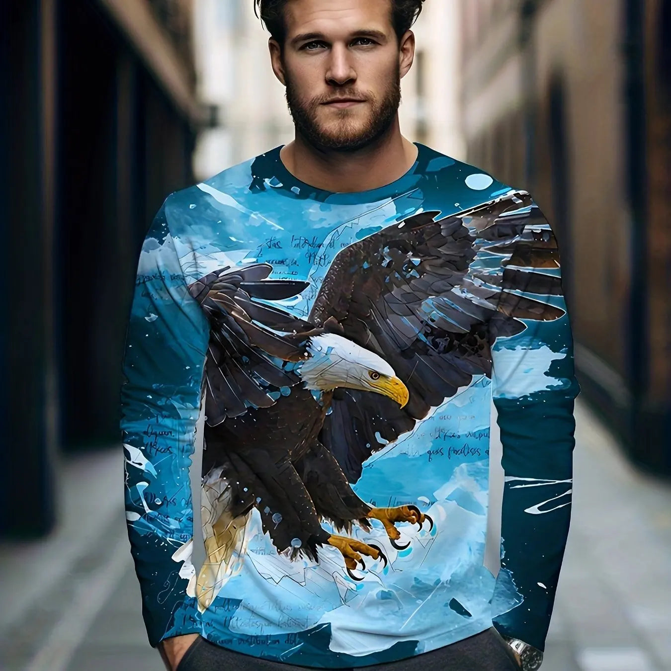 3D Animal Print Hip Hop Men's Tops T-Shirt 2024 New Men's Eagle Print Graphic Casual Long Sleeve T-Shirt Autumn Streetwear