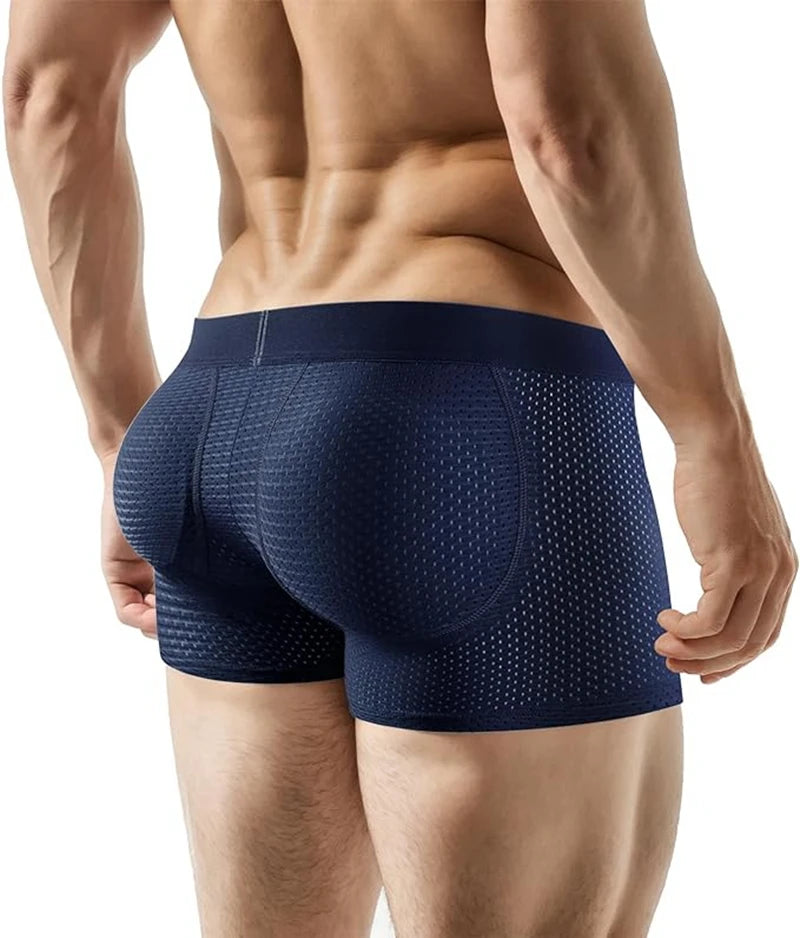 Men's Sexy Ice Mesh Breathable Butt Lift Boxer Briefs Underwear, Comfy Padded Underwear Boxer with Hip Pad Buttocks Boxer Trunk