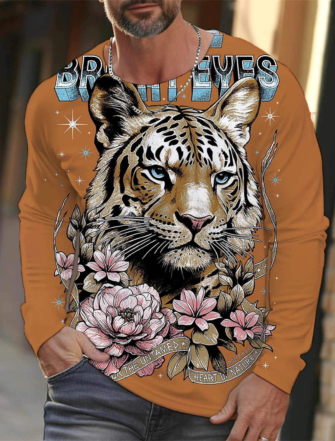 Men's long-sleeved T-shirt 3D printing HD leopard print men's long-sleeved T-shirt autumn tops casual round neck home clothes