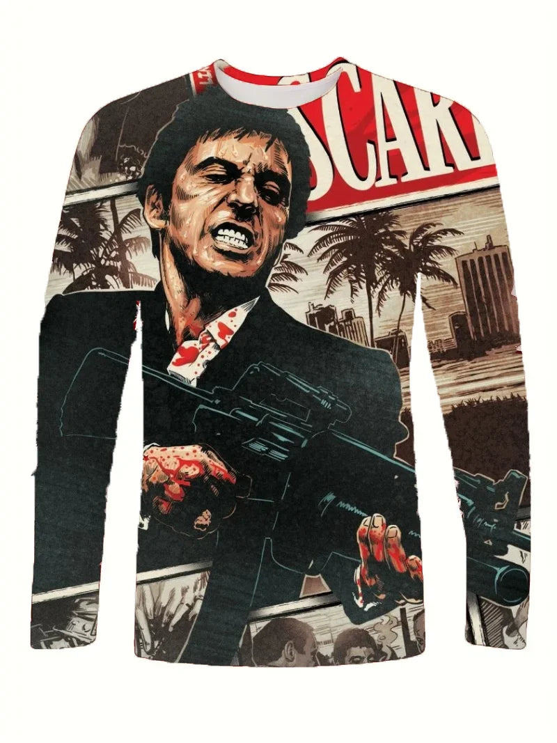 Movie Scarface T-shirts 3D Printing Men/Women Anime Long sleeve T shirt Fashion Harajuku Kids Y2k Tops Cosplay Man Tees