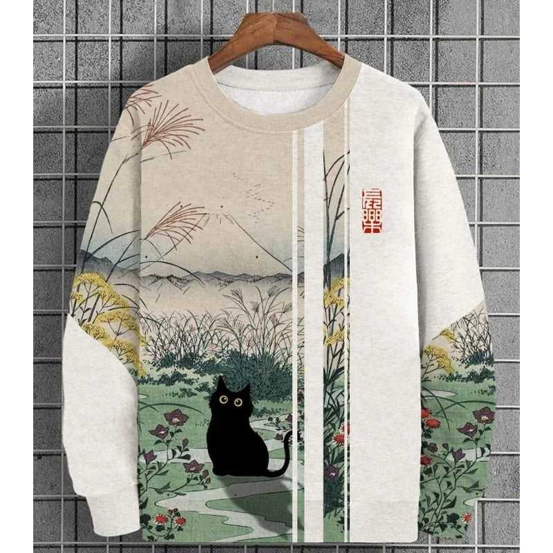 3D Printed Ukiyoe Men's Sweatshirt Autumn Oversized Hoodie Men's Long Sleeve T-shirt Tops Loose Casual Oversized Men's Clothing