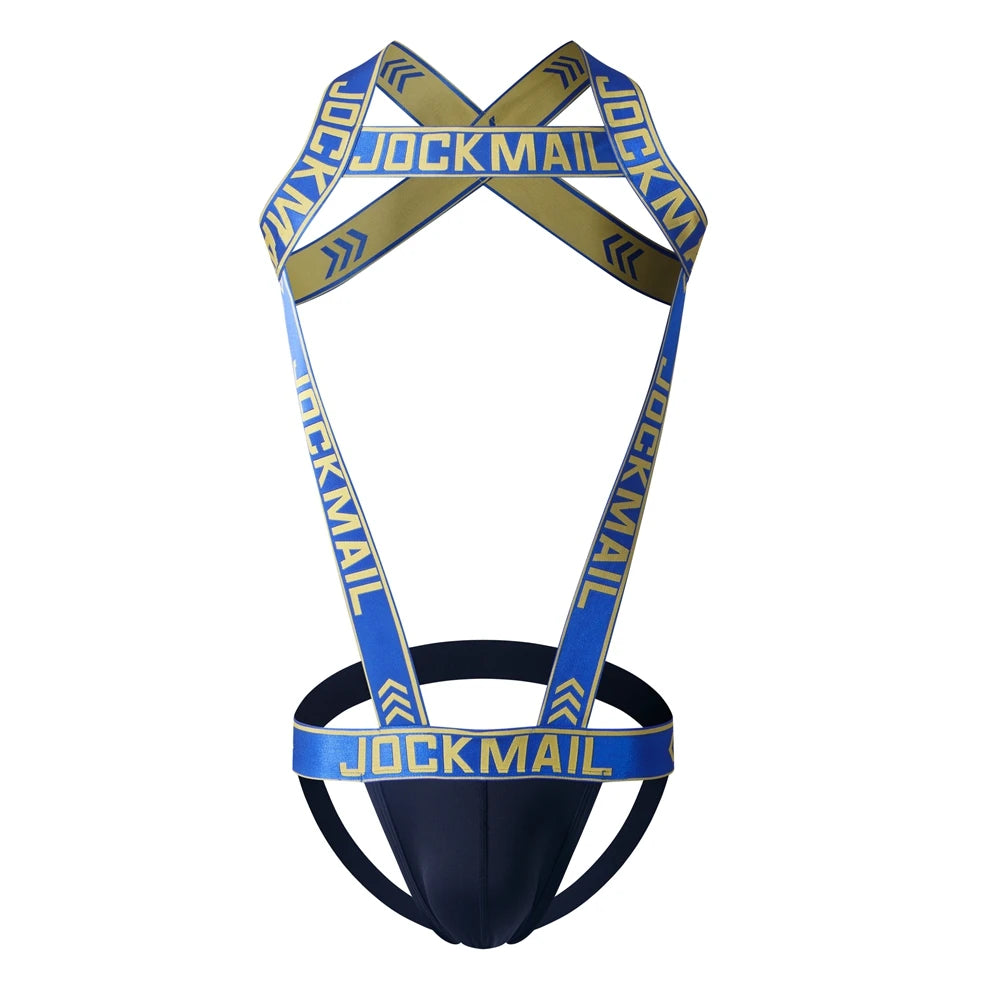 Sexy Lingerie Men's Harness Chest Bodysuit Hollow Out One-piece Jockstrap Leotard Contrast Color Bulge Pouch Bodysuit Underwear
