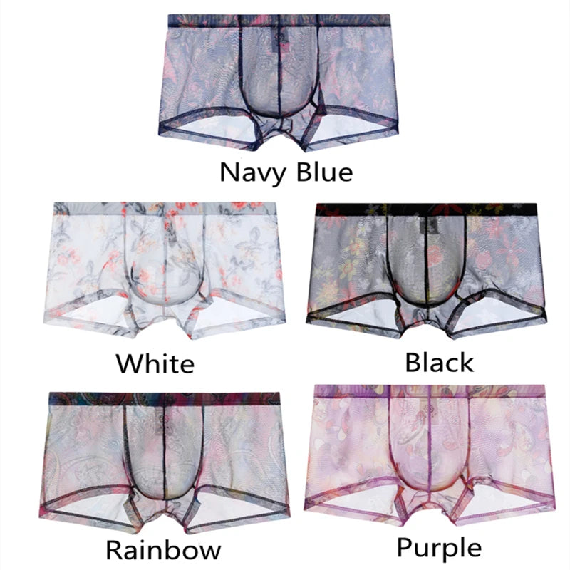 Sexy Boxer Shorts Underpants Men Translucent Boxers Underwear U Pouch Breathable Men's Panties Low Waist Mesh Hombre Boxershorts