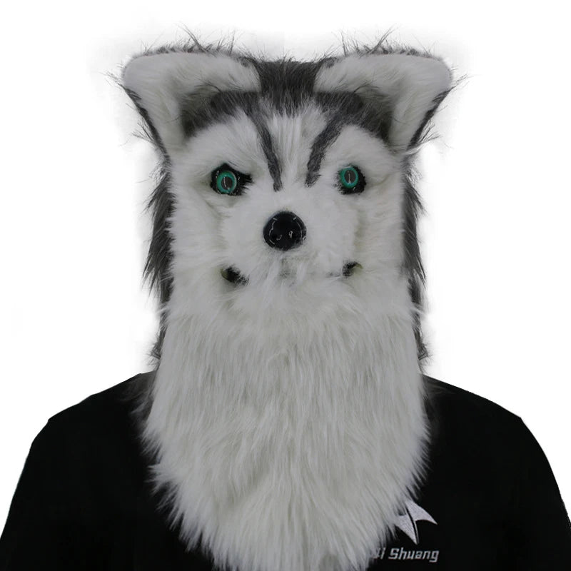 Movable Mouth Fox Mask Halloween Costume Cosplay Party Mouth Mover Wolf Masks Animal Panda Husky Orangutan Artificial Fur Mask