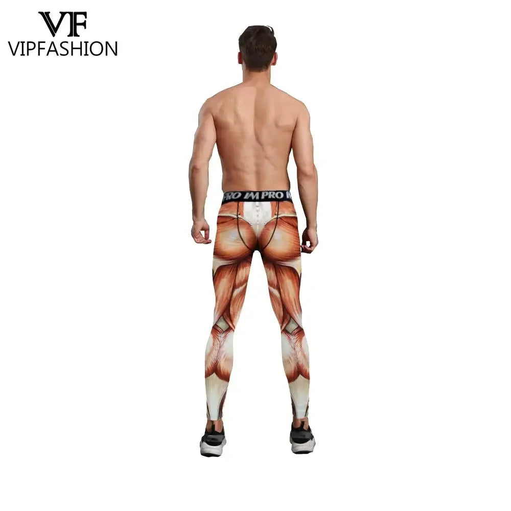 VIP FASHION 3D Muscle Printed Compression Leggings Gym Clothing Men Running Tights Jogging Pants Anime Party Cosplay Costume