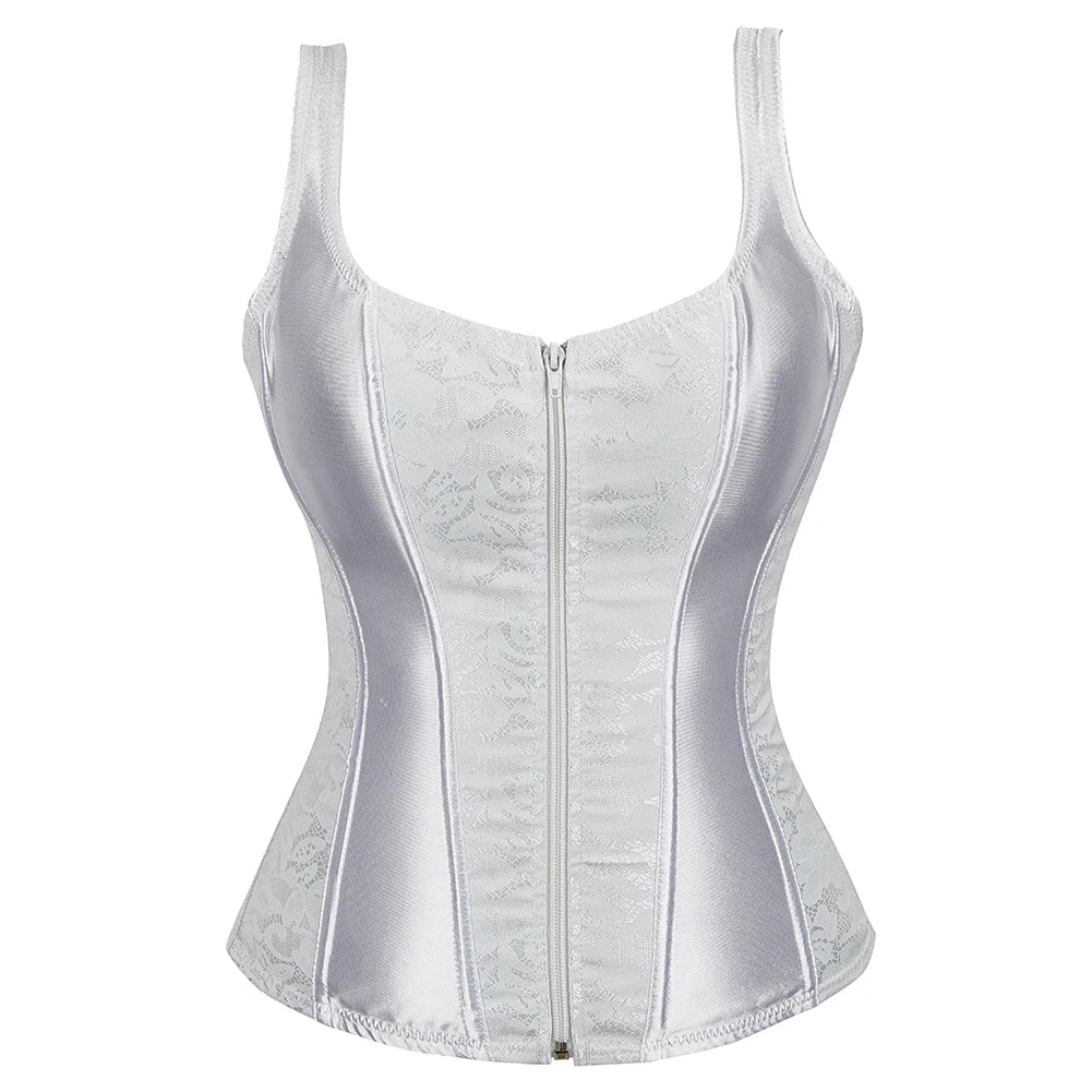 Steampunk Straps Overbust Corset With Cup Zipper Sexy Jacquard Floral Corset Waist Cincher Bustier Lingerie Top Plus Size
