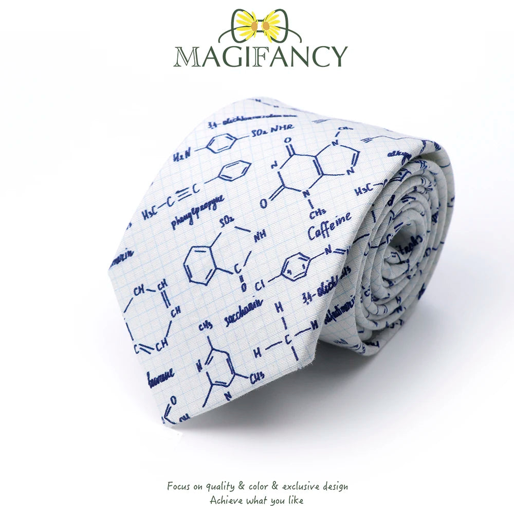 100%Cotton 8cm Tie Math Sciences Astronomy Physical Chemistry Men College Academy Institute School Cosplay Gift Cravat Accessory