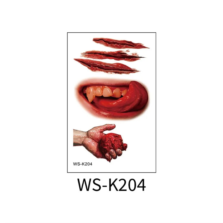 Halloween Big Scars 3D Tattoo Temporary Bloody Marks Skull Disposable Party Makeup Horrible Body Art Festival Sticker Waterproof