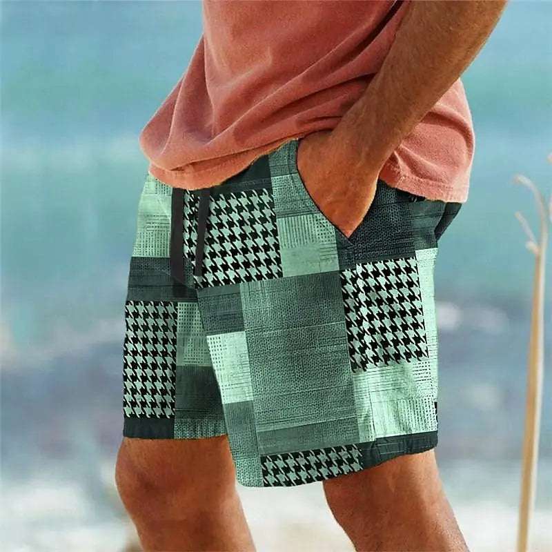 Men's Hawaiian Swim Trunks 3D Plaid Print Beach Shorts Quick Dry Outdoor Leisure Sports Shorts Swimwear Fashion Men's Shorts