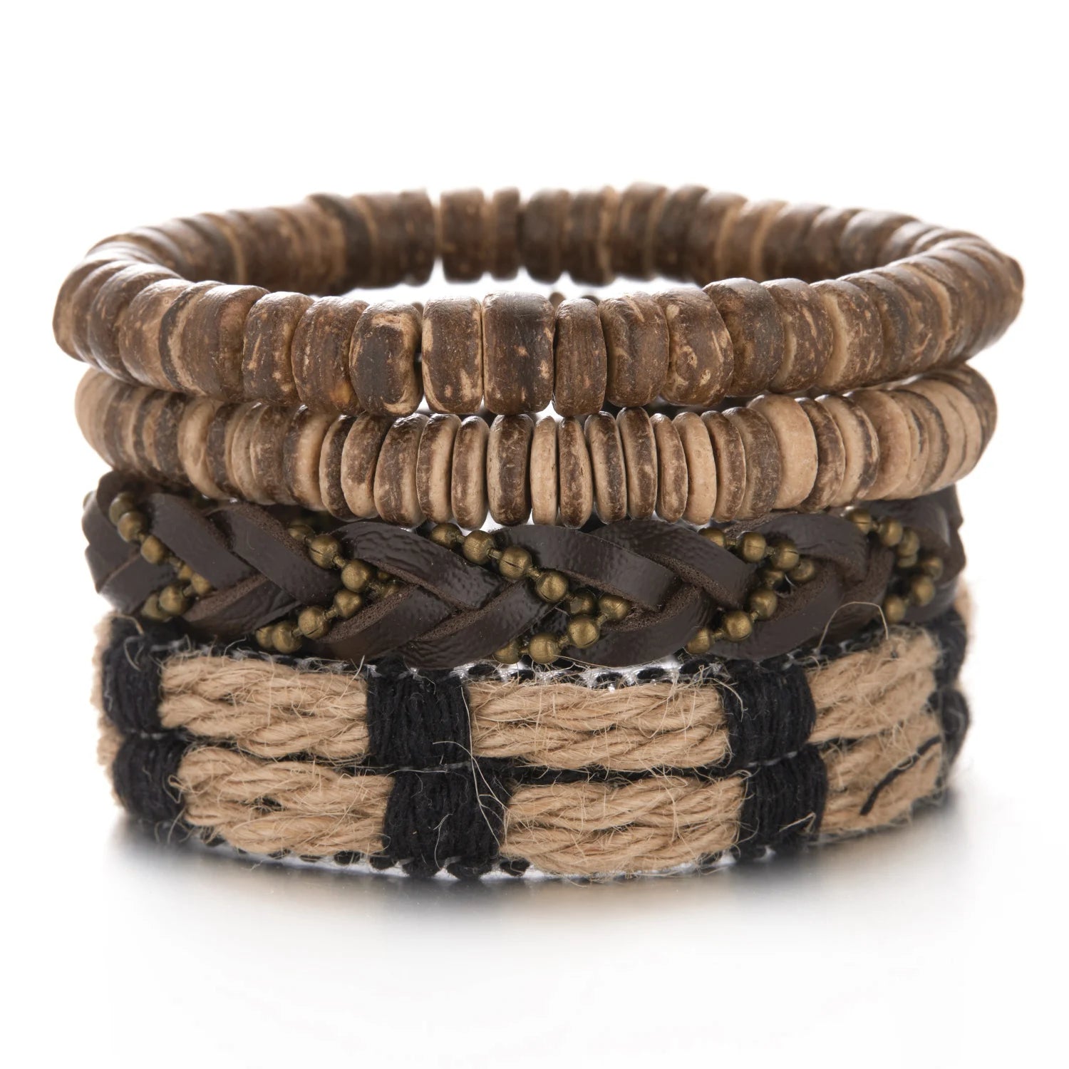 4Pcs/Set Braided Wrap Leather Bracelet for Men Women Vintage Yin Yang Infinity Wood Beads Charm Bracelets Male Wristband Jewelry