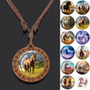 Horse Necklaces White Brown Horse Galloping Glass Dome Vintage Wooden Pendant Rope Chains Necklace Women Men Goth Jewelry Gift