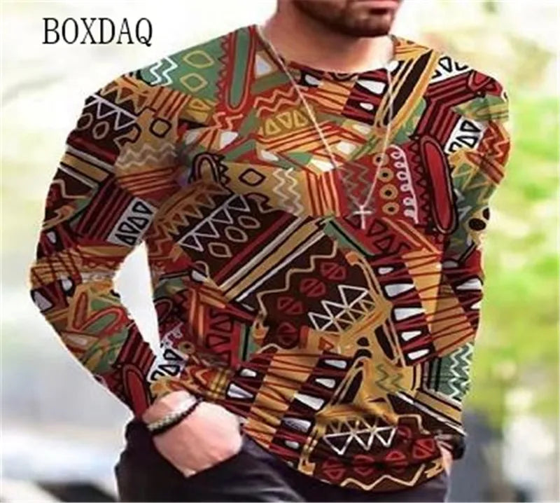 Long Sleeve Vintage Style Men's T-shirts Spring Autumn 3D Print Street Oversized Tops 6XL Plus Size Loose Casual Round-Neck Tee