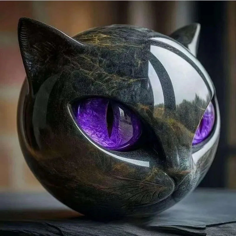 Exquisite Purple-Black Cat Stone Resin Sculpture A Meticulously Crafted,durable Decor Piece,perfect for Home or Office Display