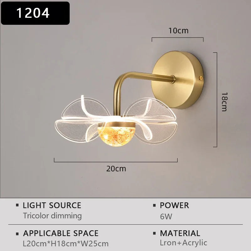 LED Wall Lamp Nordic Creative Flower Shaped Reading Light Modern Simple and Luxurious TV Bedroom Bedside Background Wall Lamp