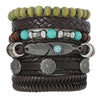 Bohemia Turquoise Ethnic Men’s Leather Bracelets Vintage Multi Layer Flower Leaves Wooden Beads Braided Leather Bracelets