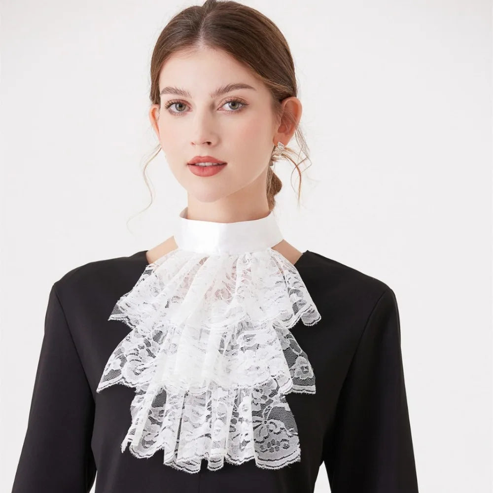 Elegant Victorian Costume Collar Ruffled Lace Jabot Neck Collar Halloween Parties Cosplay Vampires Costume Collar Lace Collar