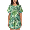 Green Leaf Print Pajamas Short Sleeve Lush Foliage 2 Pieces Leisure Pajama Sets Daily Woman O Neck Vintage Nightwear