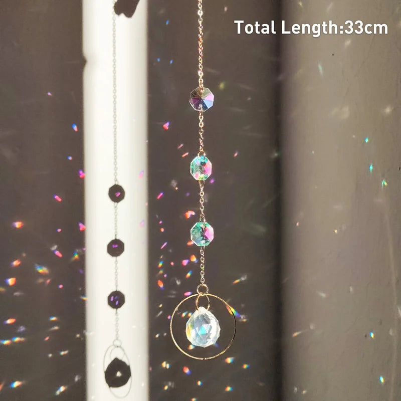Hanging Crystal Pendant Garden Suncatcher Wind Chimes Rainbow Prism Crystal Chain for Window Drop Bell Christmas Tree Home Decor