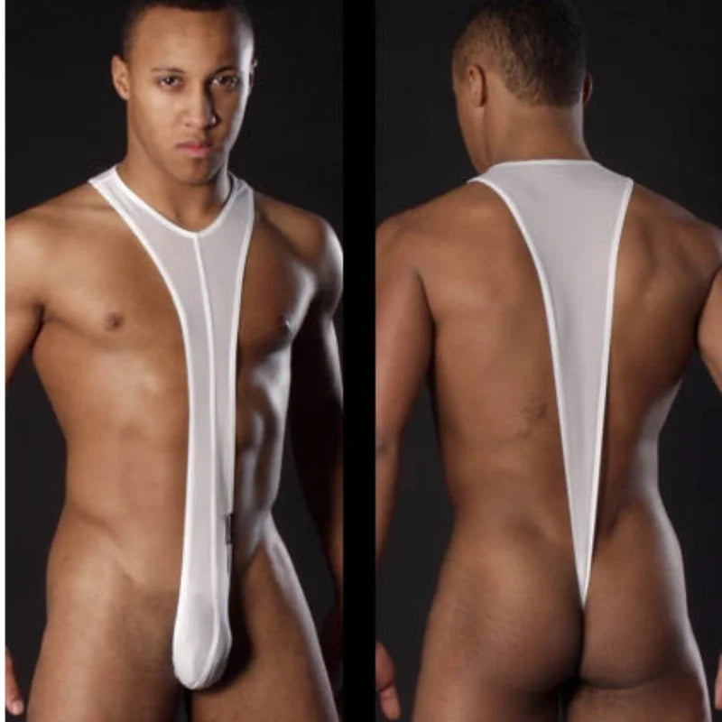 GUUOAT Gay Pornographic Bodysuit for Men Overall Pullover Fun Underwear Strap Pants Latex Male Fetishism Secret Brief Small Bag