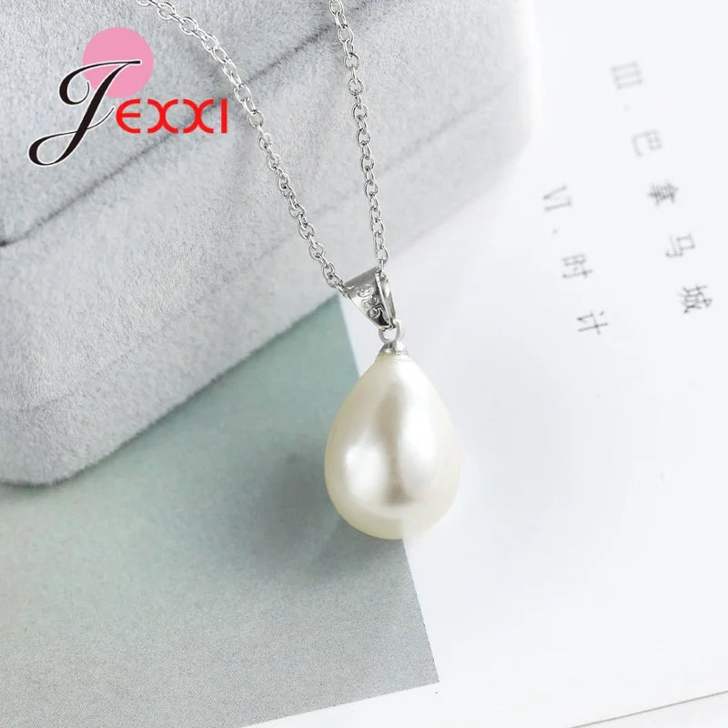 Waterdrop Pearl 925 Sterling Silver Jewelry Sets Anniversary Simple Accessory Earrings Necklaces For Wedding Party