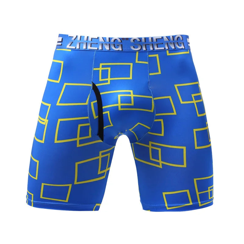 Men's Boxers Shorts Hombre Ice Silk Underwear Man Panites Printed Breathable U Convex Pouch Long Leg Underpant Cueca Calzoncillo