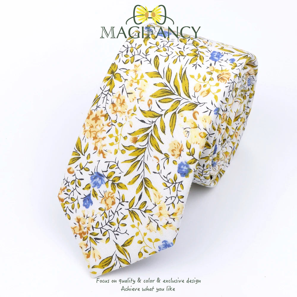 Top Hot Print Floral 6.5cm Necktie 100% Cotton Elegant Beige Sage Pink Men Wedding Party Daily Suit Shirt Cravat Gift Accessory