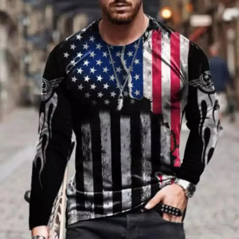2024 Men's T-shirts Long Sleeve 3d Print Top Casual Cotton Vintage T Shirt Vintage Route 66 Tee Loose Sports O-neck Clothing 5xl