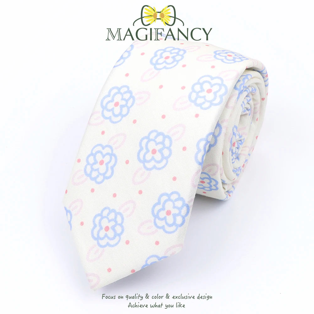 Top Hot Print Floral 6.5cm Necktie 100% Cotton Elegant Beige Sage Pink Men Wedding Party Daily Suit Shirt Cravat Gift Accessory