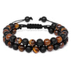 Men Triple Protection Stone Bead Bracelet Double Layers Tiger Eye Hematite Obsidian Rope Wrap Bracelet Handmade Jewelry Gift