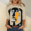 Abstract Art Face Painting Autumn Women's Round Neck Long Sleeve T-shirt Trend Loose Round Neck Long Sleeve T-shirt
