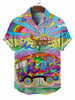 Men's street fashion summer daily shirt men's lapel Hawaiian bear gummie print casual loose shirt short sleeved beach loose top