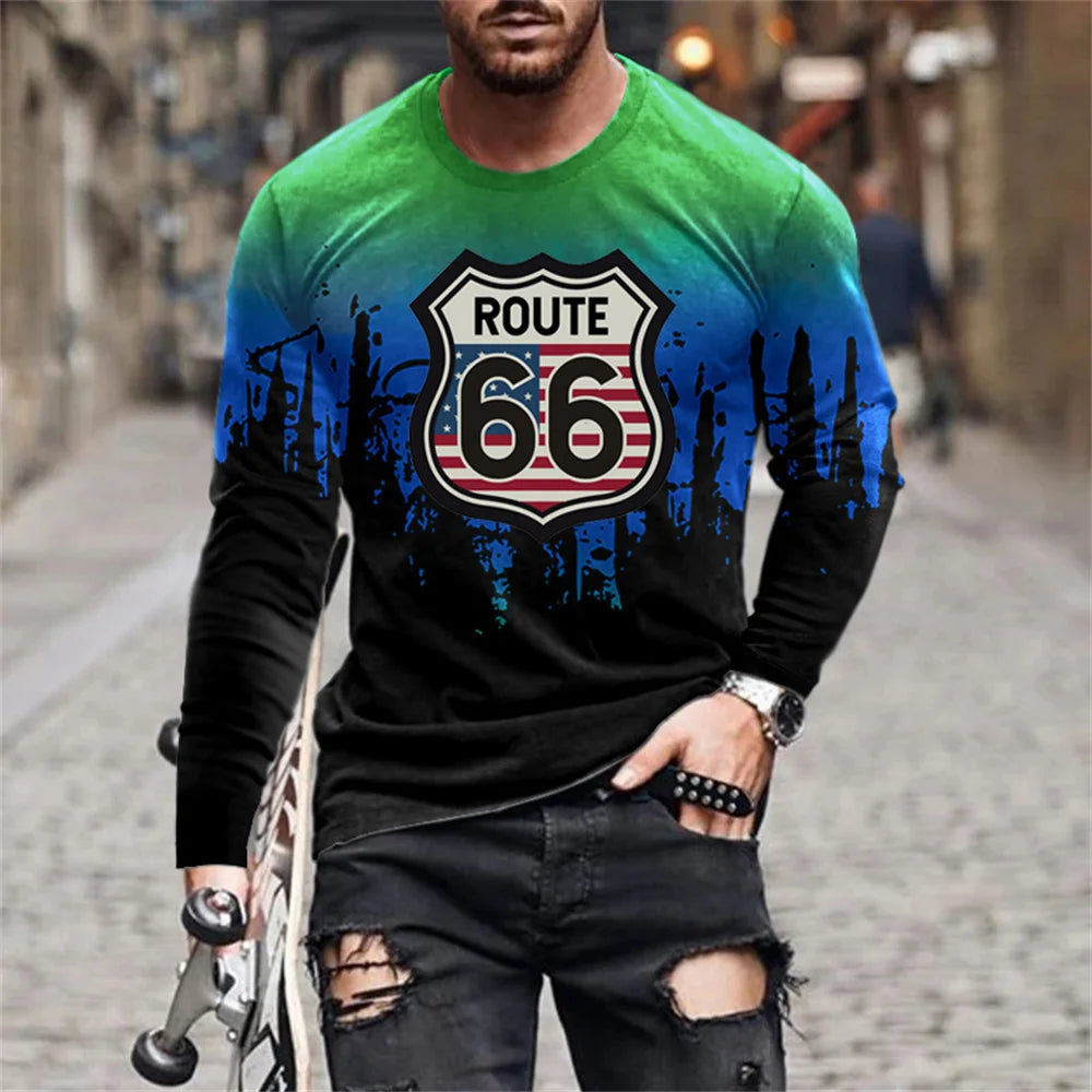 Retro Flame Series 3D Print Summer Men's O-Neck T-shirt Casual Long Sleeve T-Shirt Oversized Pullover Fashion Trend Men Clothing