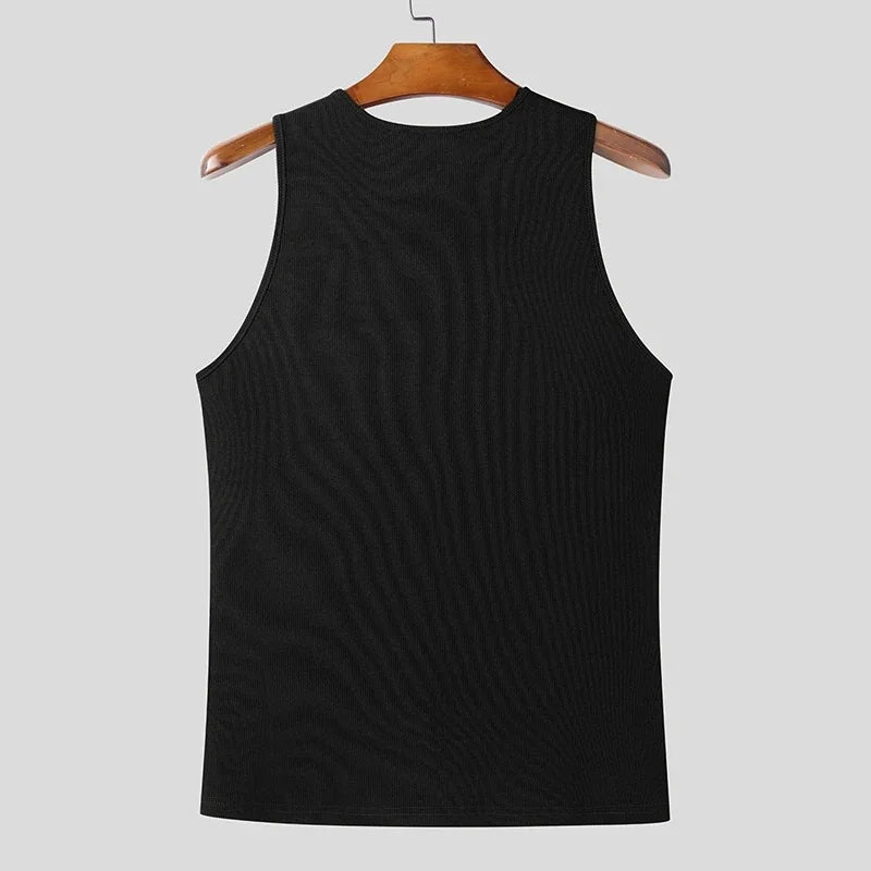 Men's Casual Y2K Ribbed Tank Tops Diagonal Zipper Vest Slim Fit Muscle Gym Sleeveless T-shirts Bodybuilding Workout Tank for Men