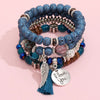 4Pcs/Set Fashion Crystal Stone Beads Chain Bracelet Set For Women I Love You Feather Tassel Charm Elastic Bangle Female Jewelry