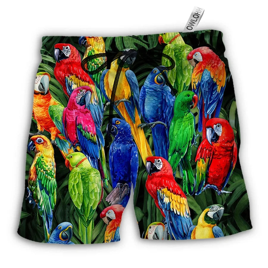 New men's summer shorts loose and luxurious shorts 3D printed casual parrot bird print original stay shorts Hawaii beach shorts