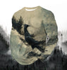 Men's Fashion Printed Round Neck Long Sleeve Party Autumn Sports Leisure Pullover Men 3D Flying Eagle Printed Loose Sports Top