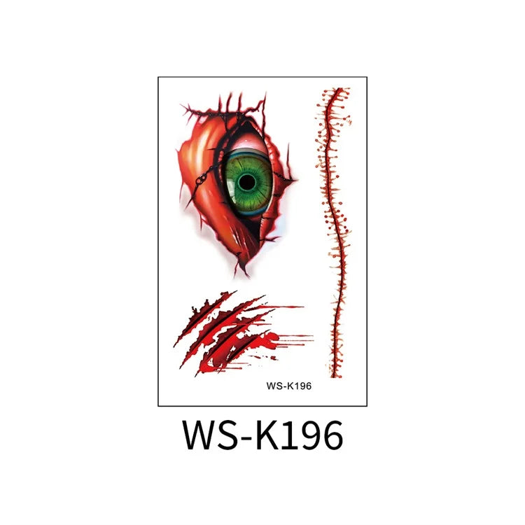 Halloween Big Scars 3D Tattoo Temporary Bloody Marks Skull Disposable Party Makeup Horrible Body Art Festival Sticker Waterproof
