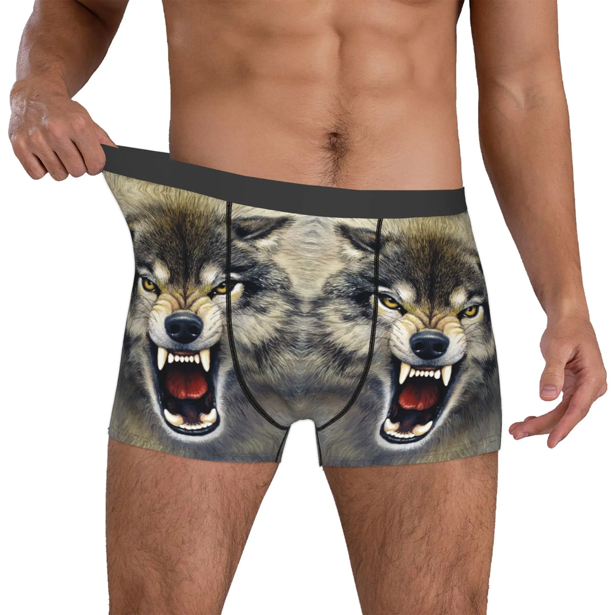 Grey Wolf Maw Boxer Shorts For Homme 3D Print Animal Underwear Panties Briefs Stretch Underpants