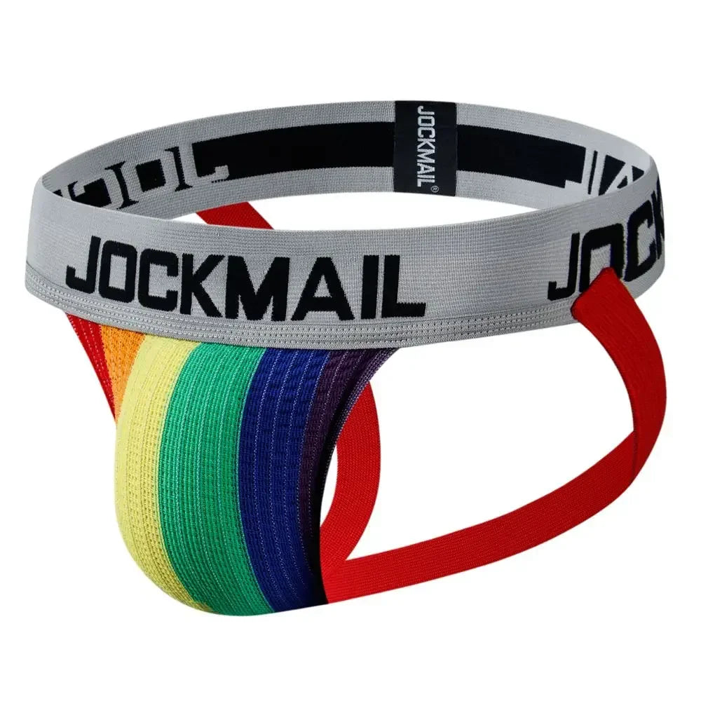 Sexy Men Underwear Brief Underpants Rainbow Stripes Men's Jockstrap Bikini Slip Men's Tanga Hombre Gay String Thong Breathable