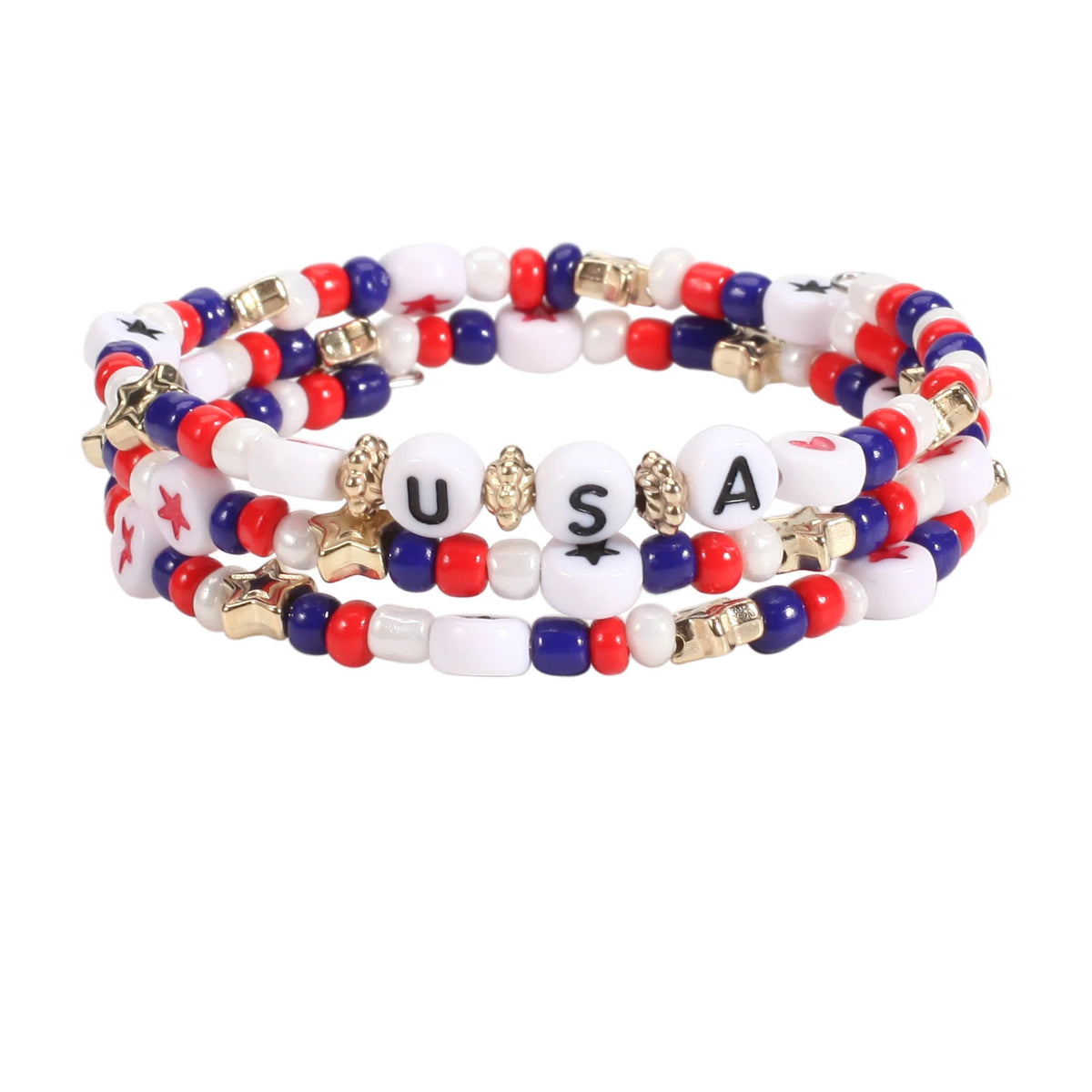 Patriotic Bracelets 4th of July Beaded Stretch Bracelets for Women American Flag Charm Bracelets Independence Day Accessory