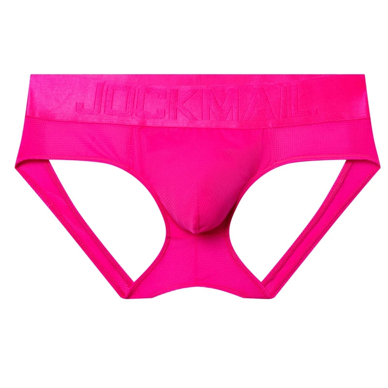 Open Back Sexy Men Underwear Briefs Underpants Nylon Mesh Quick Dry Gay Men's Jockstrap Bikini Slip Men Tanga Briefs Thong Swim